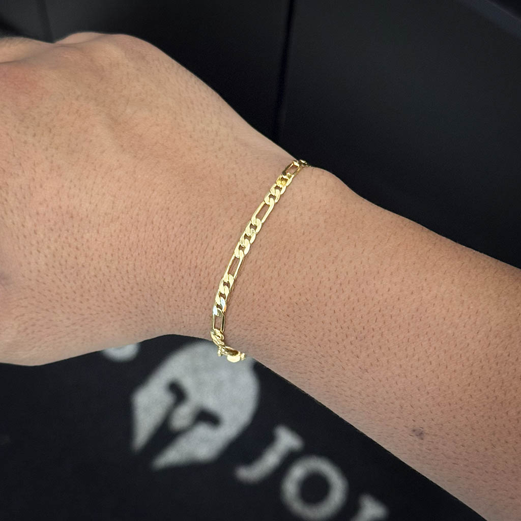 Pulseira Fígaro 3x1 4mm Banhado a Ouro 18K