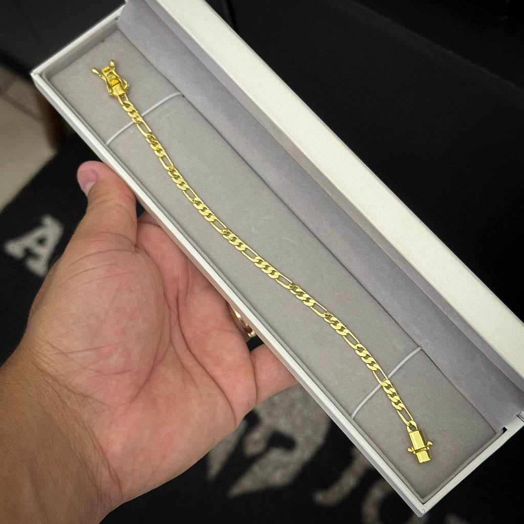 Pulseira Fígaro 3x1 4mm Banhado a Ouro 18K