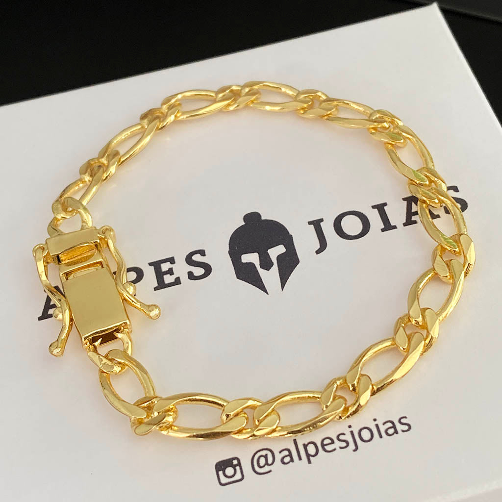 Pulseira Fígaro 1x1 5mm Banhado a Ouro 18K