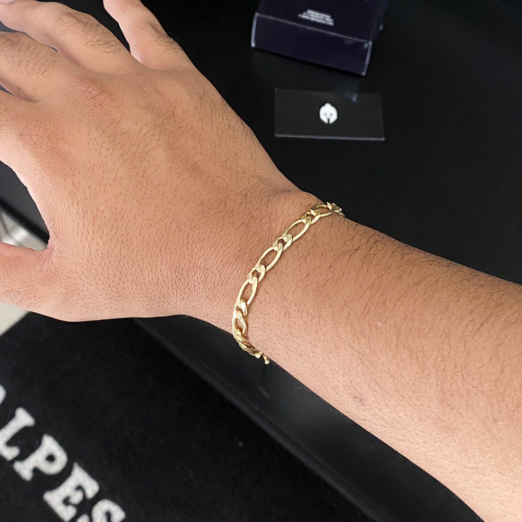 Pulseira Fígaro 1x1 5mm Banhado a Ouro 18K