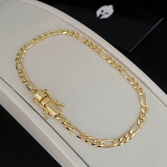 Pulseira Fígaro 3x1 4mm Banhado a Ouro 18K