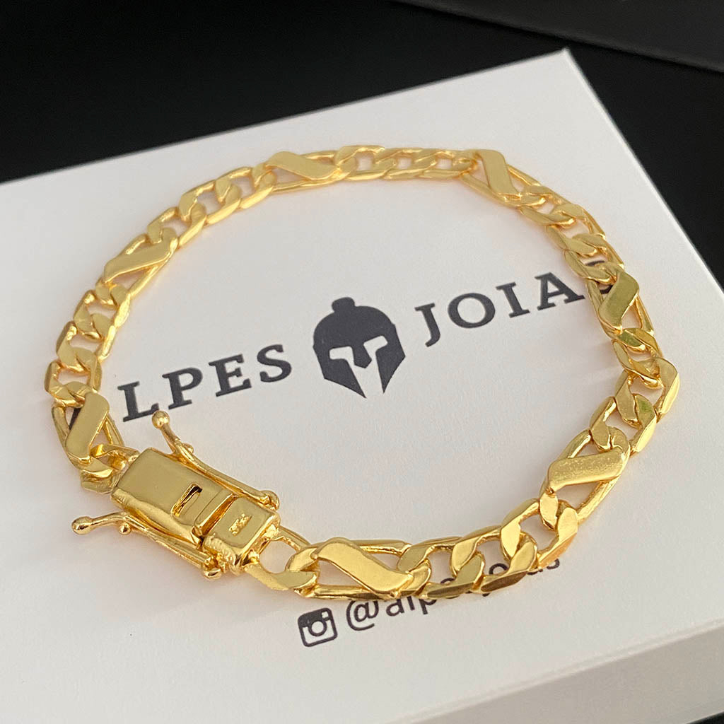 Pulseira Friso S 3x1 5mm Banhado a Ouro 18K