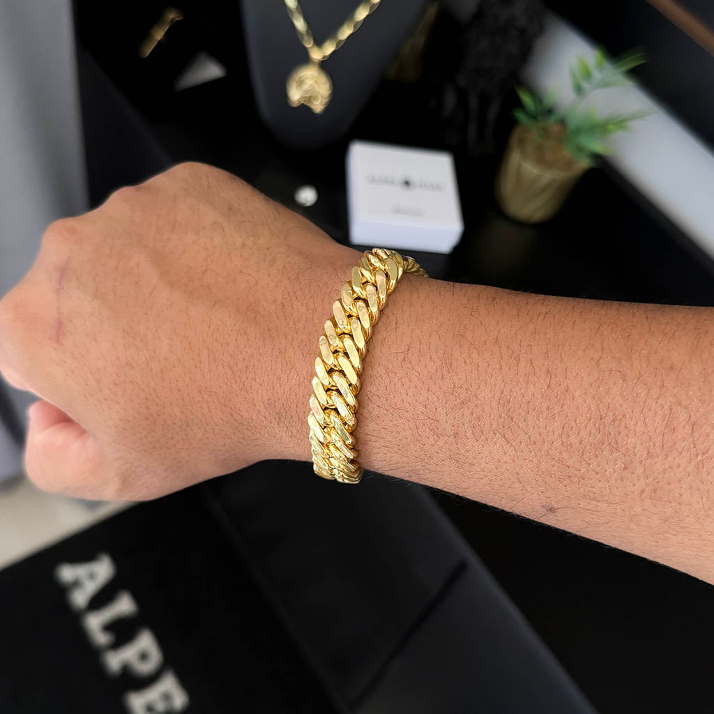 Kit Corrente e Pulseira Grumet 13mm Banhado a Ouro 18K