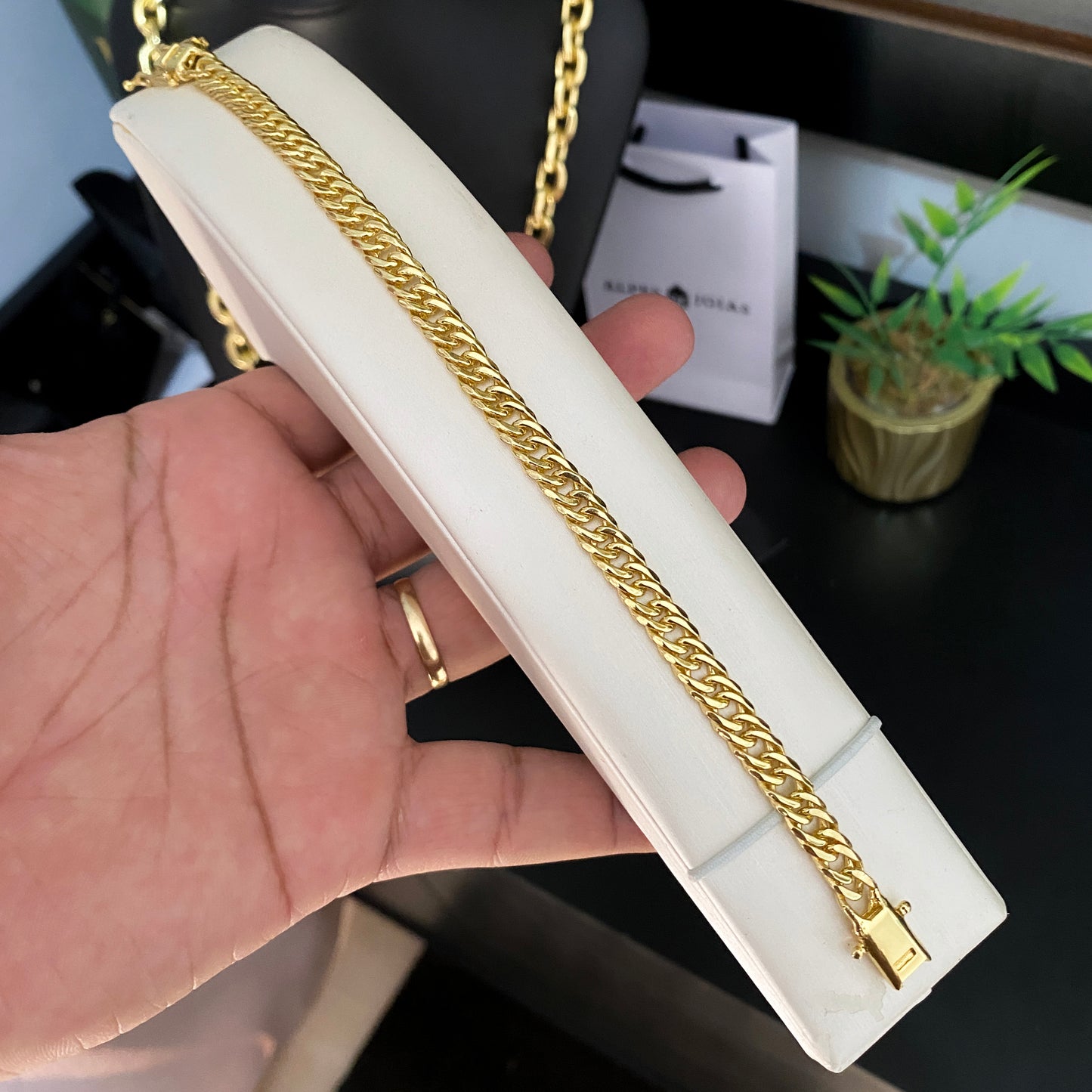 Corrente + Pulseira Grumet Duplo 7mm Banhado a Ouro 18K