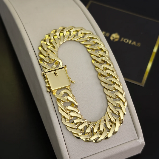 Pulseira Grumet Tripla 15mm Banhado a Ouro 18K