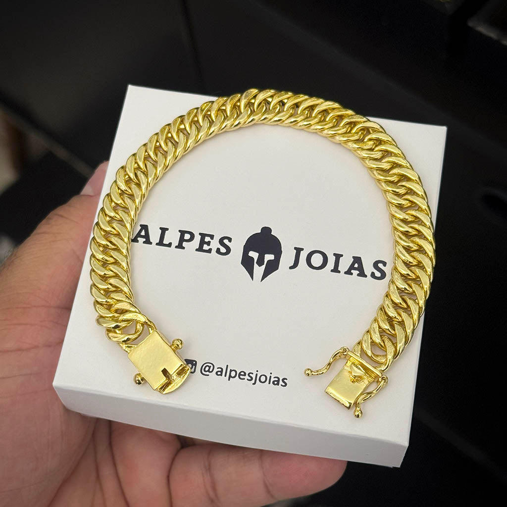 Pulseira Maciça 10mm Banhada a Ouro 18K