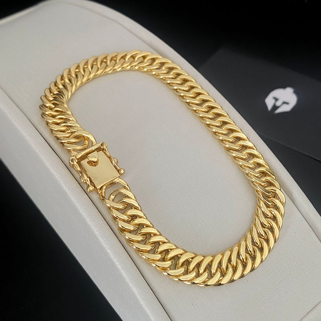 Kit Corrente e Pulseira Maciça 10mm Banhado a Ouro 18K