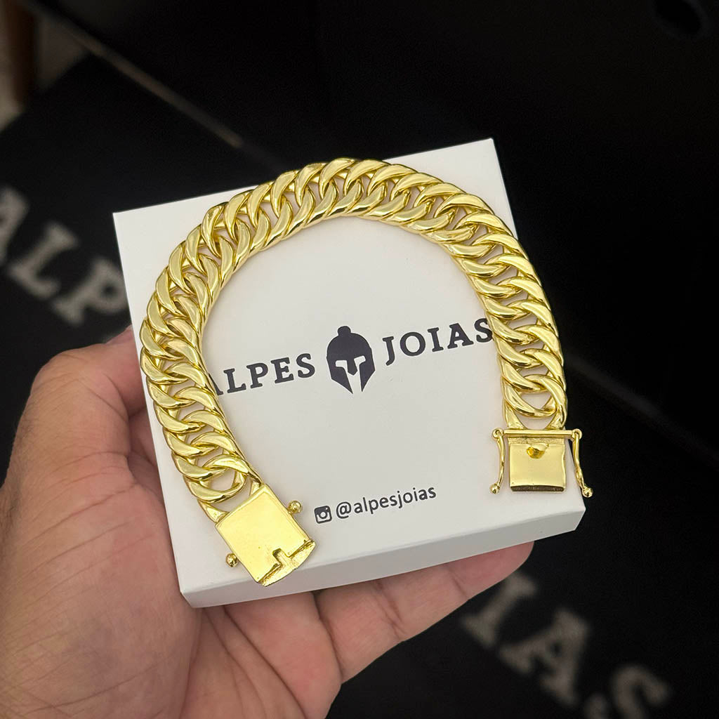 Pulseira Maciça 15mm Banhada a Ouro 18K