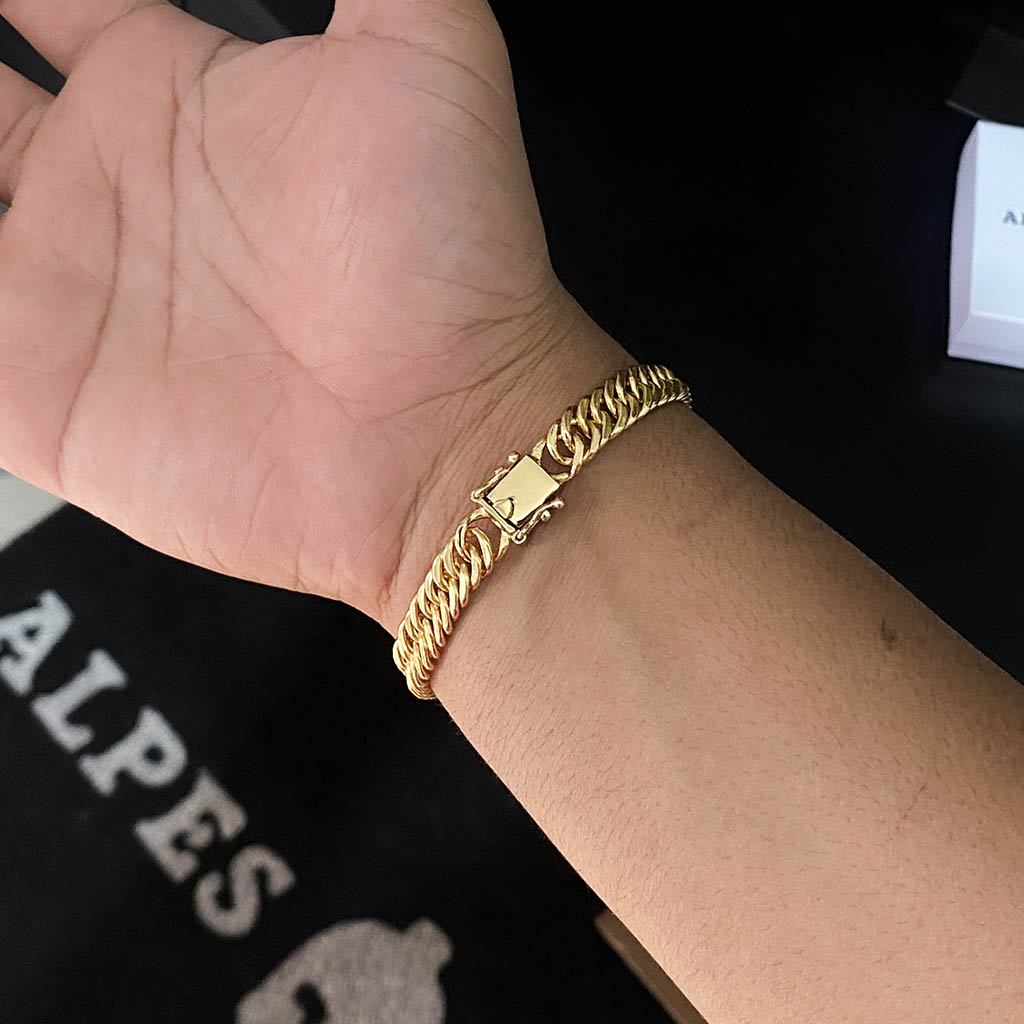 Kit Corrente e Pulseira Maciça 8mm Banhado a Ouro 18K