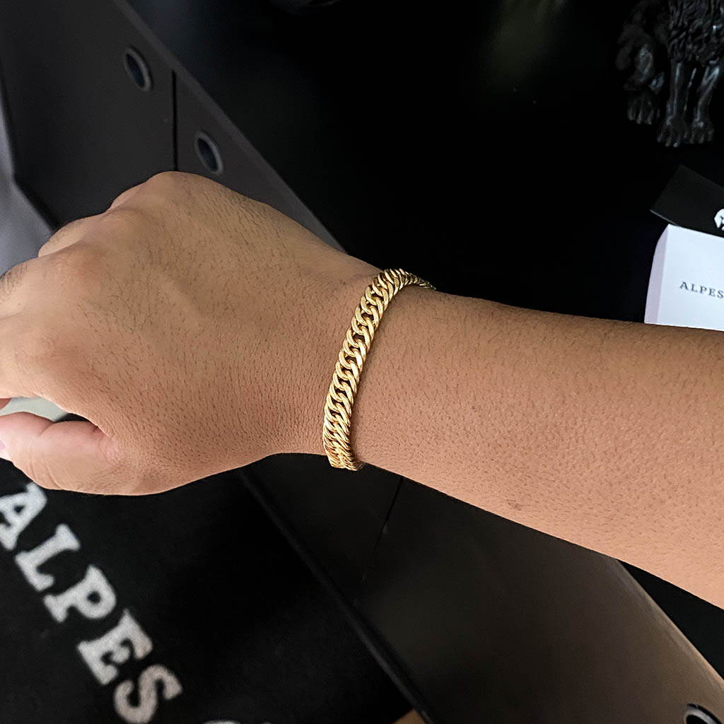 Kit Corrente e Pulseira Maciça 8mm Banhado a Ouro 18K