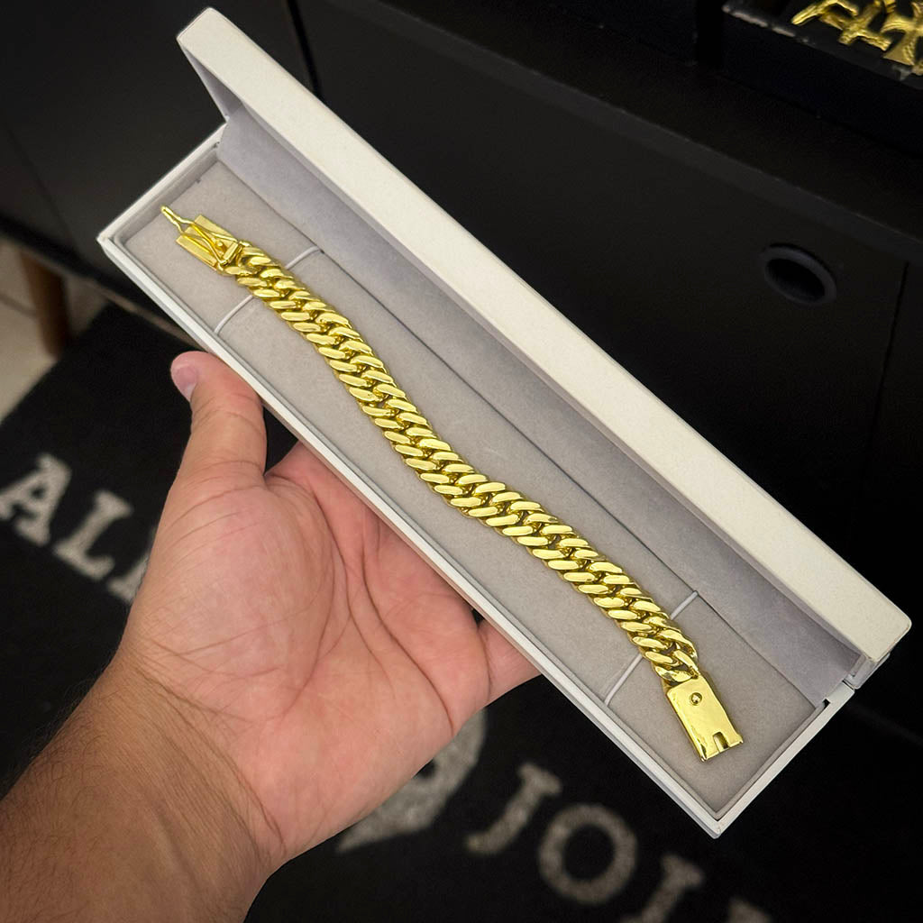 Pulseira Maciça Grumet 13mm Banhada a Ouro 18K