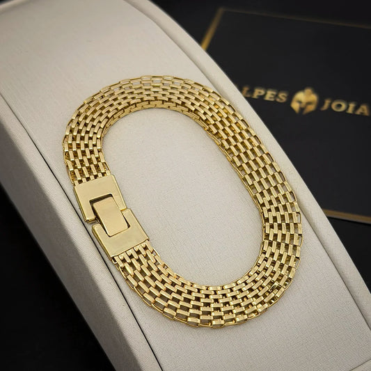 Pulseira Veneziana 10mm Banhado a Ouro 18K
