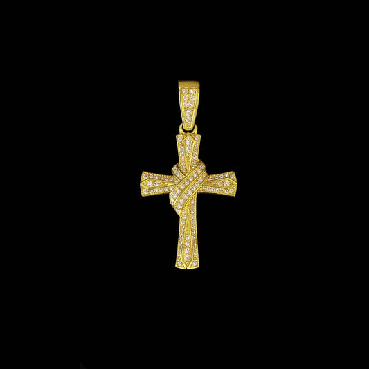 Pingente Cruz Torcida Cravejada Banhado a Ouro 18K
