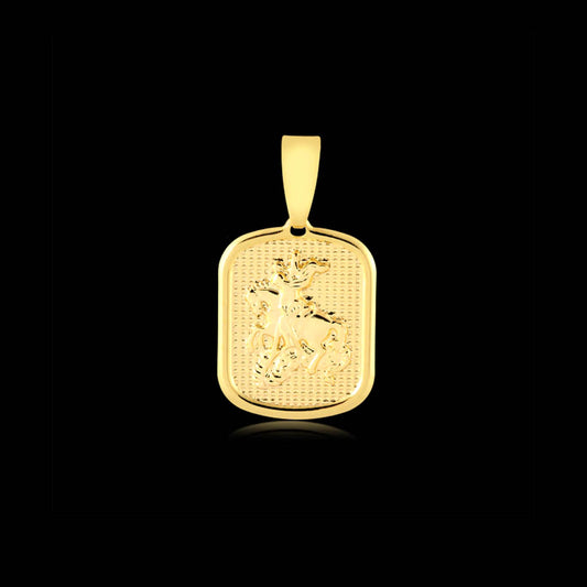 Pingente Placa São Jorge Retângulo Banhado a Ouro 18K