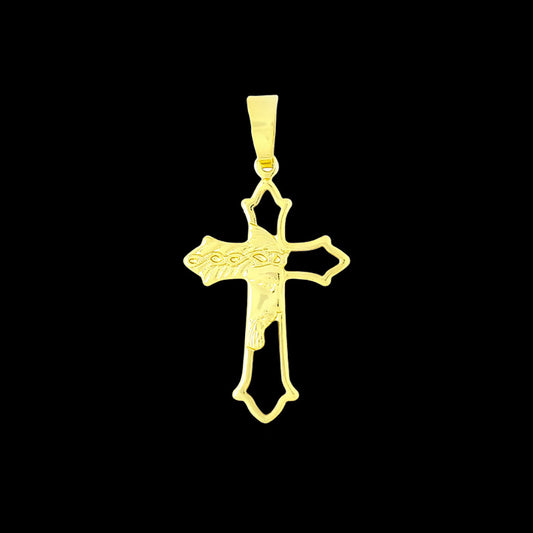 Pingente Cruz com Ponta e Face de Cristo Banhado a Ouro 18K