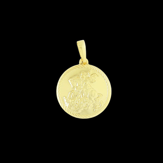 Pingente Redondo São Jorge com Borda Banhado a Ouro 18K