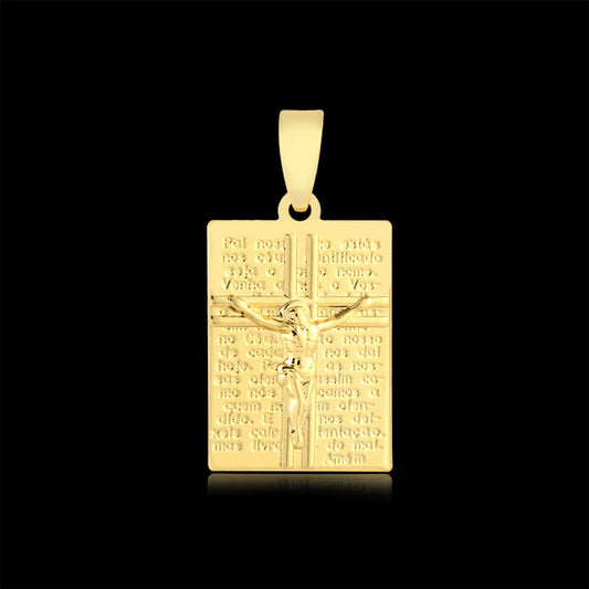 Pingente Placa Jesus Pai Nosso Banhado a Ouro 18K