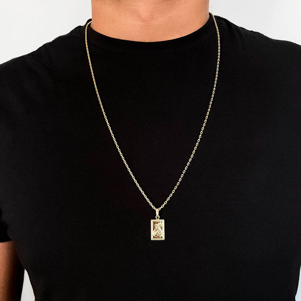 Kit Corrente e Pulseira Cadeado 2mm e Pingente Placa São Jorge Banhado a Ouro 18K