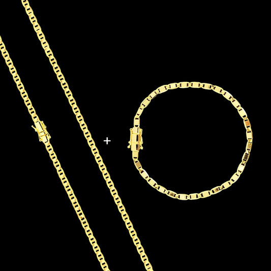 Corrente + Pulseira Piastrini 3mm Banhado a Ouro 18K