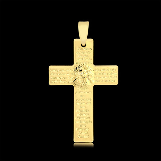 Pingente Crucifixo com Oração Pai Nosso Banhado a Ouro 18K