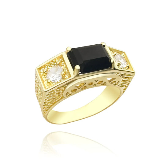 Anel Formatura Preto Banhado a Ouro 18K