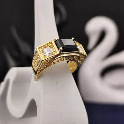 Anel Formatura Preto Banhado a Ouro 18K