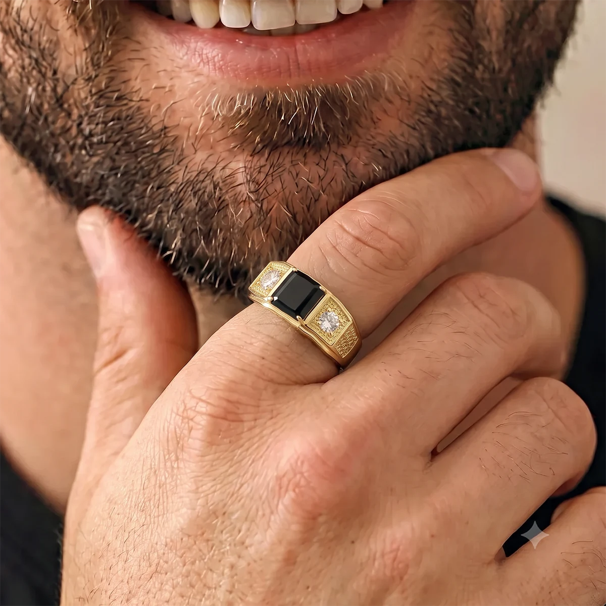 Anel Formatura Preto Banhado a Ouro 18K