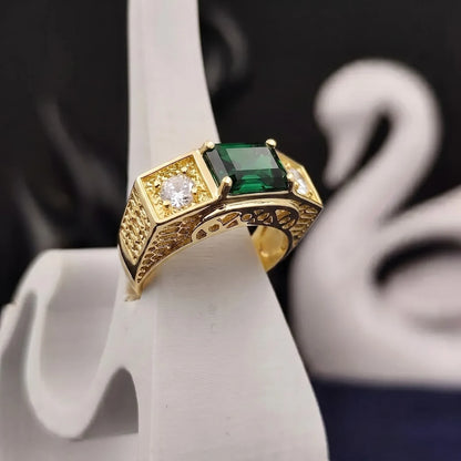 Anel Formatura Verde Banhado a Ouro 18K