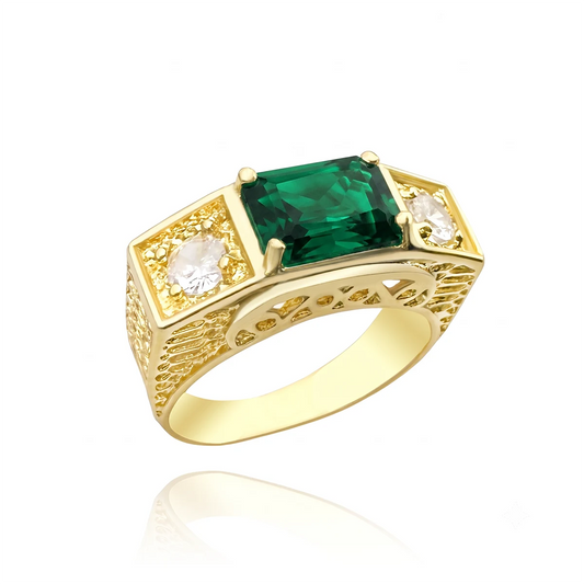Anel Formatura Verde Banhado a Ouro 18K