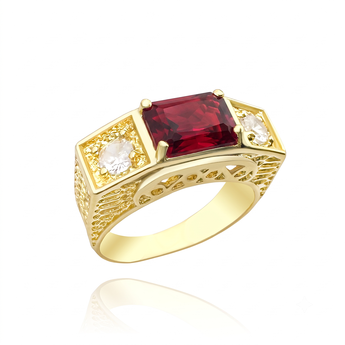 Anel Formatura Vermelho Banhado a Ouro 18K