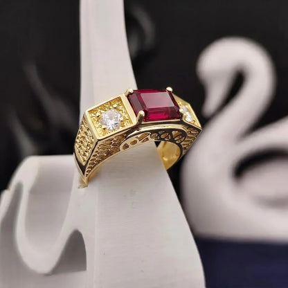 Anel Formatura Vermelho Banhado a Ouro 18K