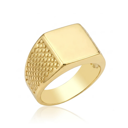 Anel Liso Detalhado Banhado a Ouro 18K