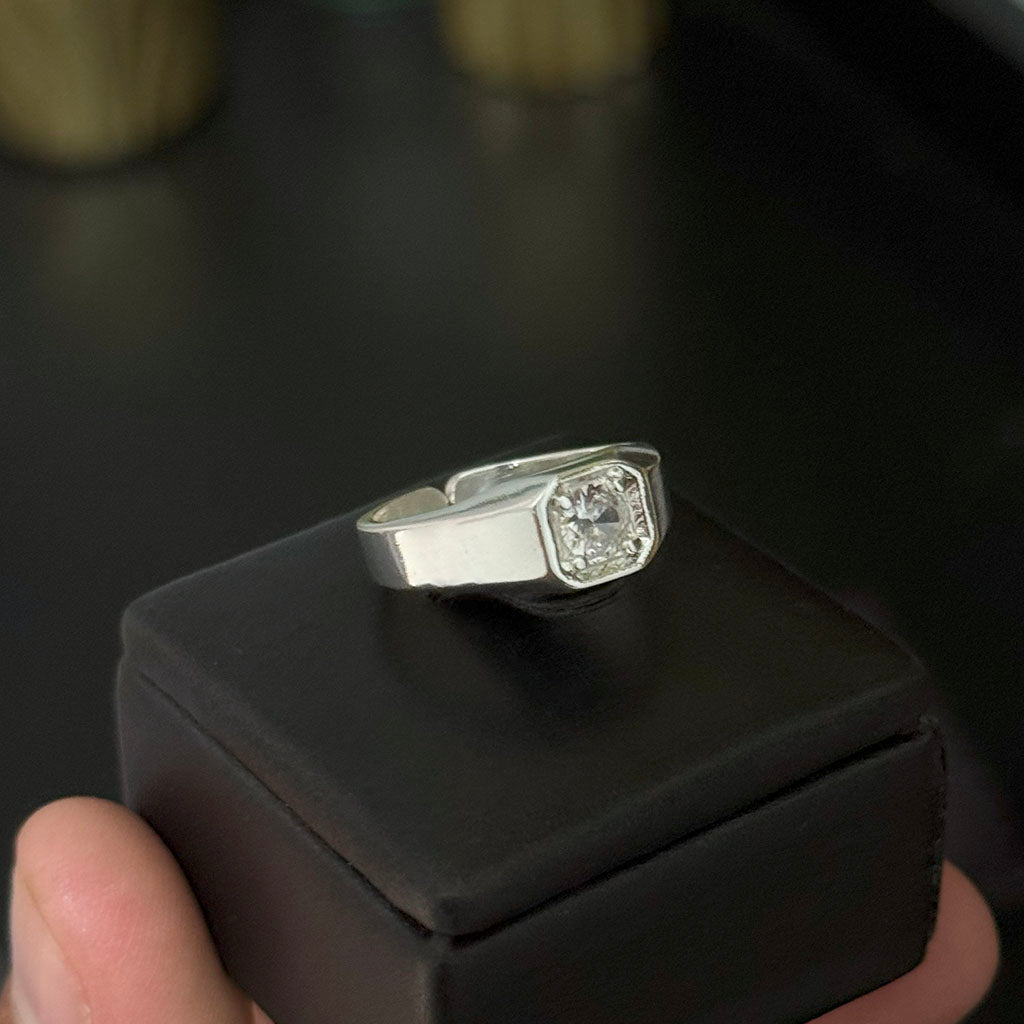 Anel Pedra Cristal Banhado a Prata