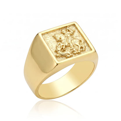 Anel São Jorge Banhado a Ouro 18K