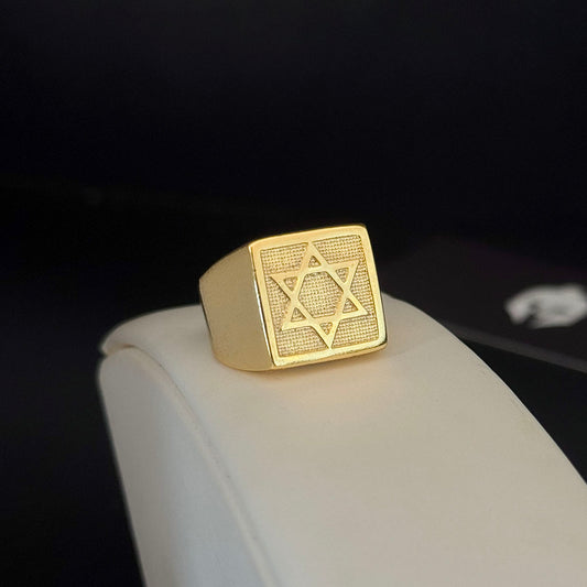 Anel Estrela de Davi Banhado a Ouro 18K