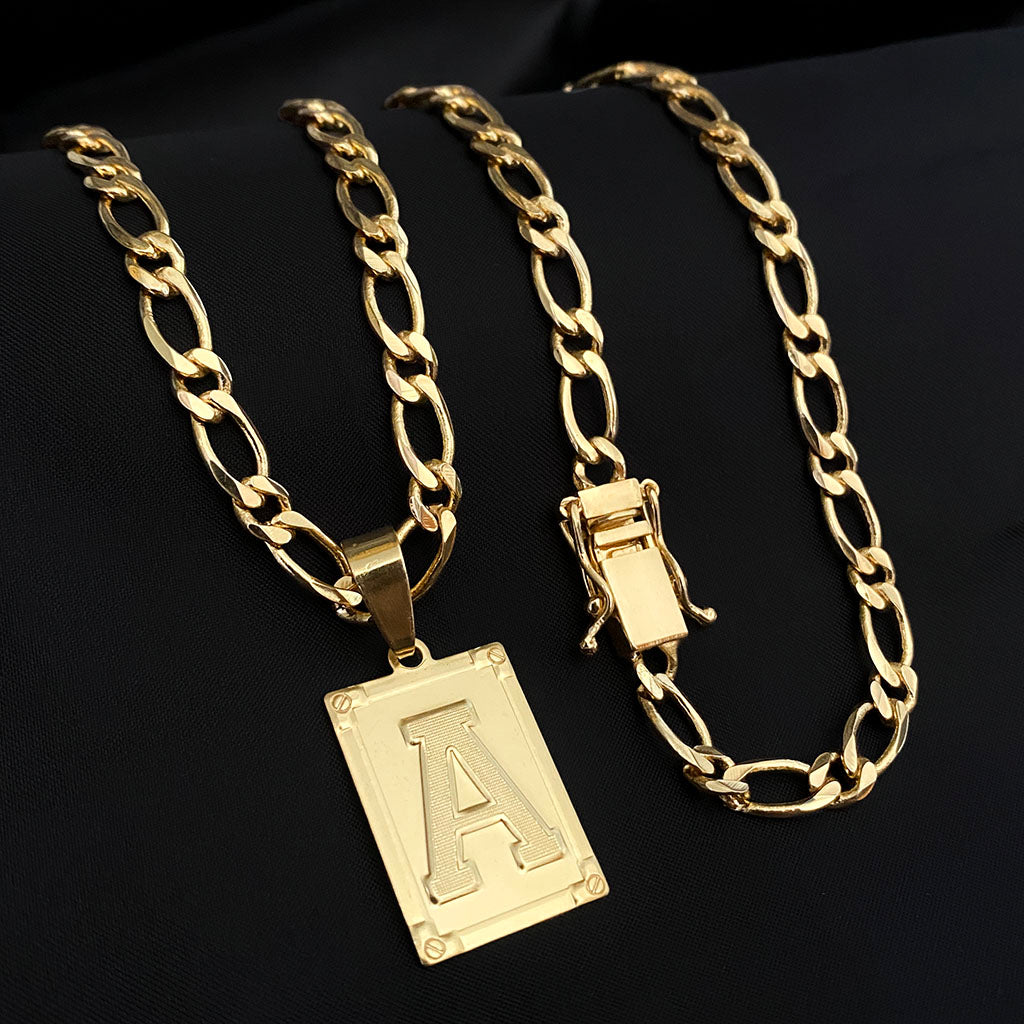 Corrente 1x1 5mm e Pingente Letra Banhado a Ouro 18K