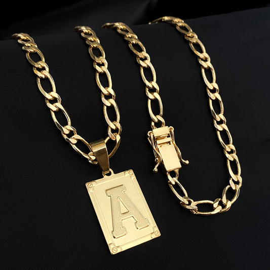 Corrente 1x1 5mm e Pingente Letra Banhado a Ouro 18K