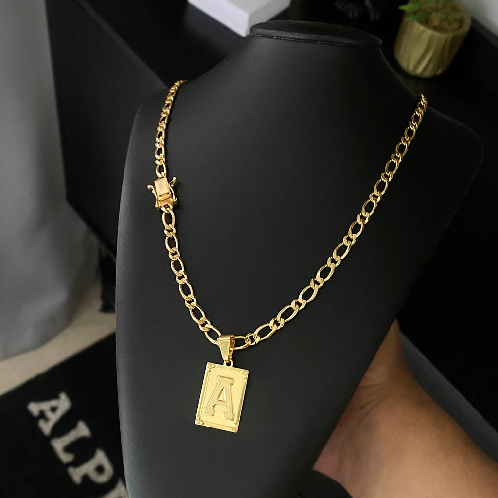 Corrente 1x1 5mm e Pingente Letra Banhado a Ouro 18K