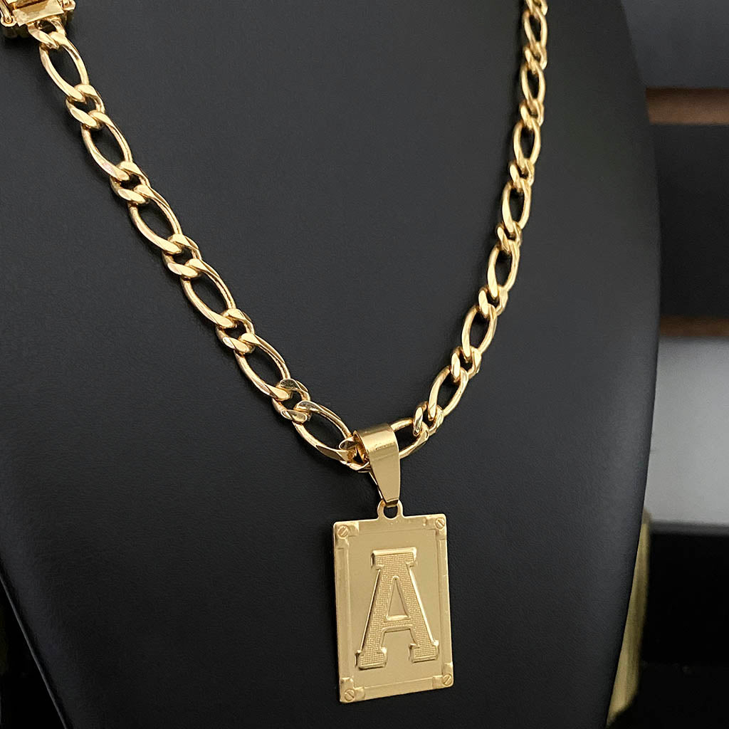 Corrente 1x1 5mm e Pingente Letra Banhado a Ouro 18K