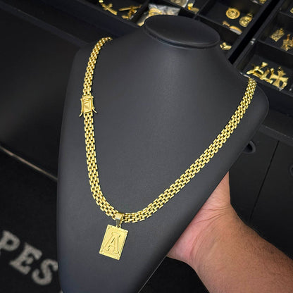 Corrente Americana 10mm e Pingente Letra Banhado a Ouro 18K