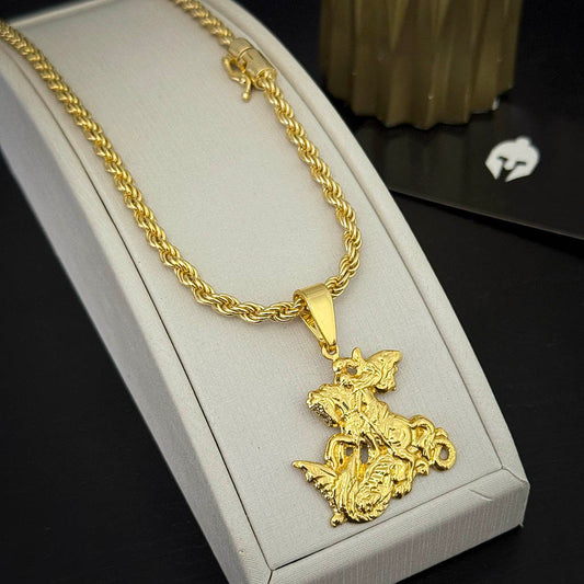 Corrente Baiana 5mm e Pingente São Jorge Banhado a Ouro 18K