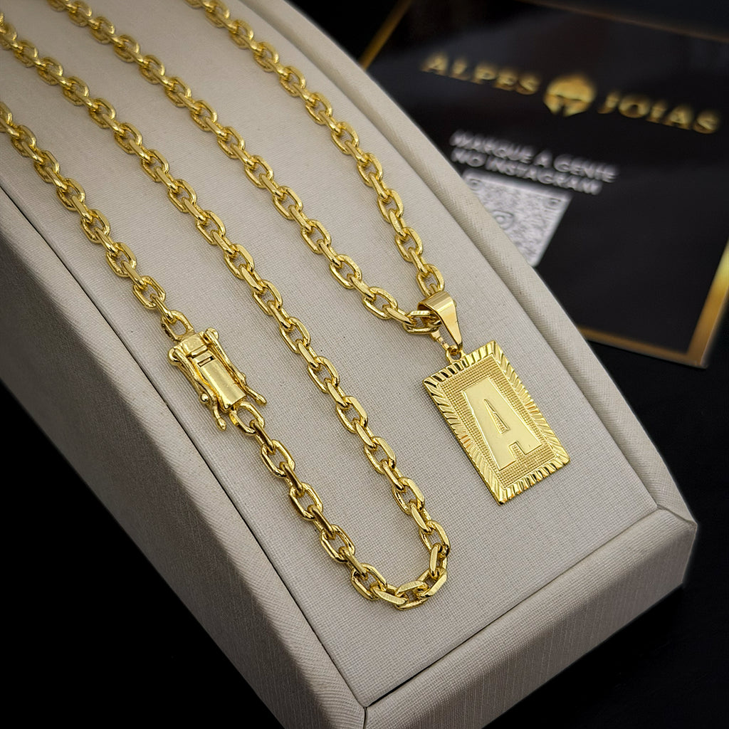 Corrente Cadeado 3mm e Pingente Letra Banhado a Ouro 18K