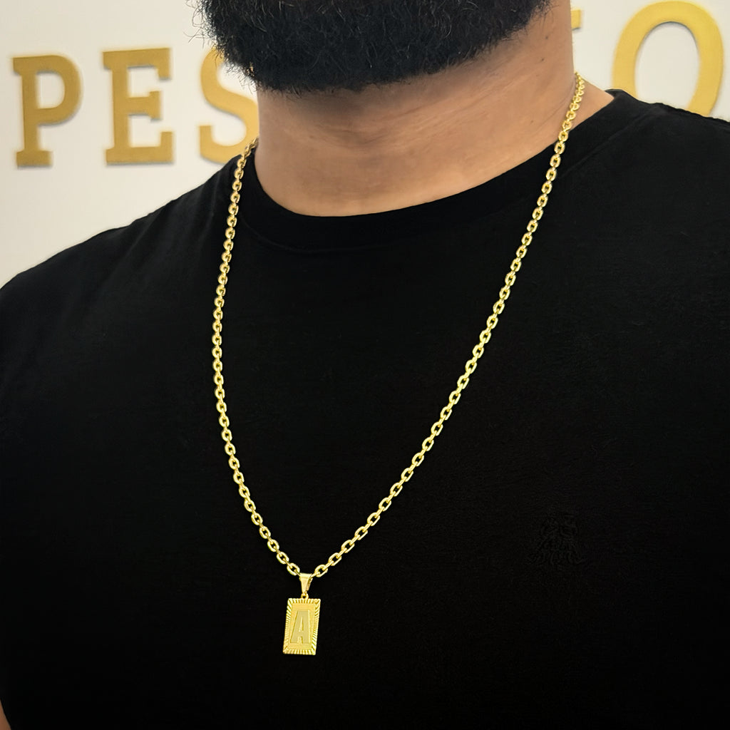Corrente Cadeado 3mm e Pingente Letra Banhado a Ouro 18K