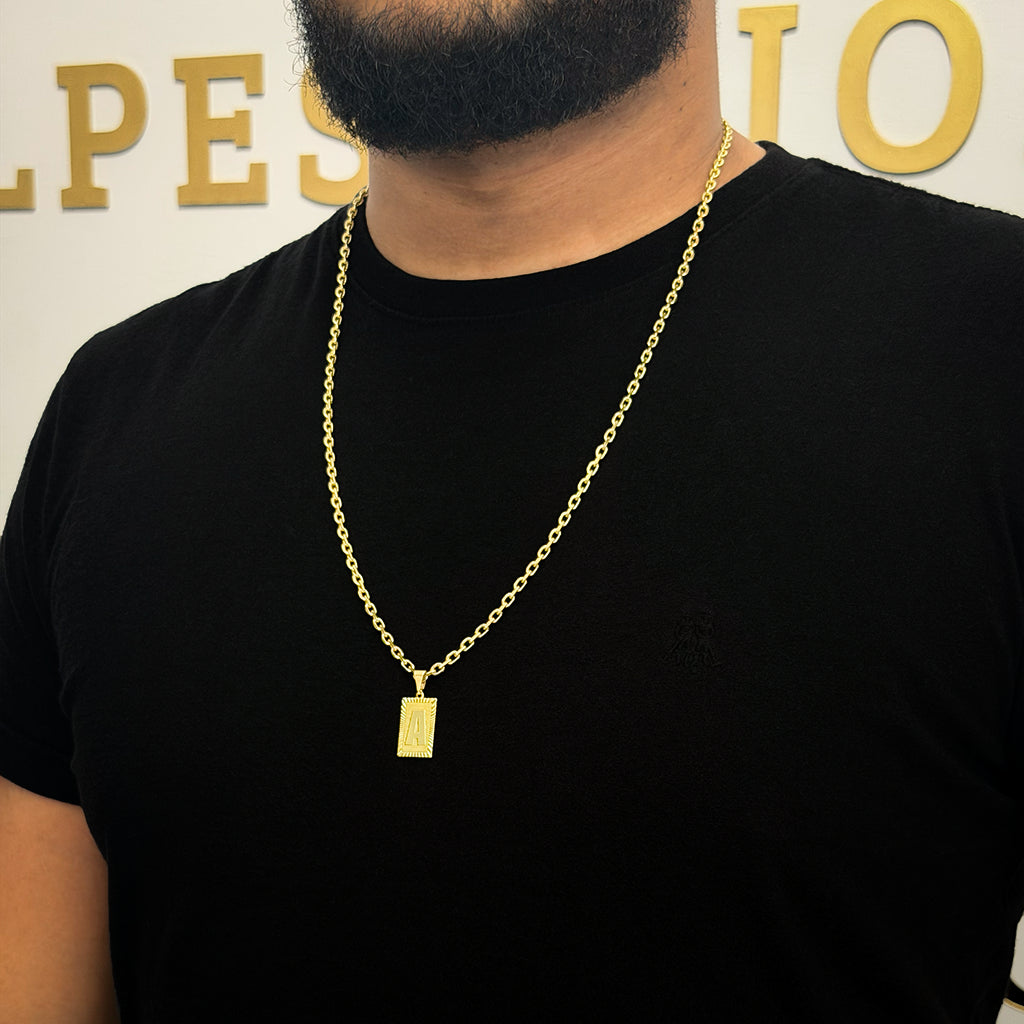 Corrente Cadeado 3mm e Pingente Letra Banhado a Ouro 18K