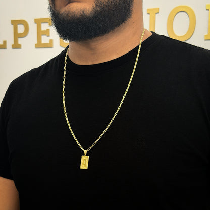 Corrente Cadeado Alongado 3mm e Pingente Letra Banhado a Ouro 18K