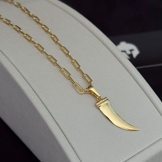 Corrente Cadeado Alongado 3mm e Pingente Presa Banhado a Ouro 18K