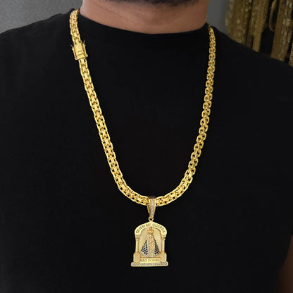 Corrente Cadeado Duplo 10mm e Pingente Quem Me Guarda Não Dorme Banhado a Ouro 18K