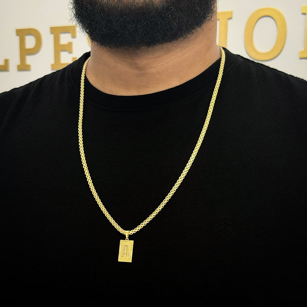 Corrente Cadeado Duplo 4mm e Pingente Letra Banhado a Ouro 18K