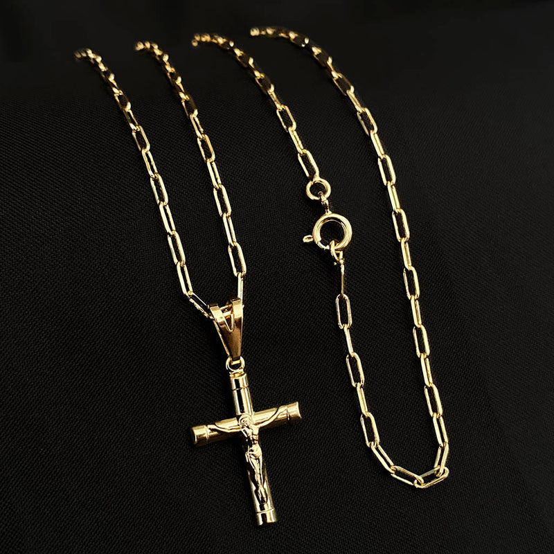 Corrente Cartie 2mm e Pingente Crucifixo Clássico Banhado a Ouro 18K