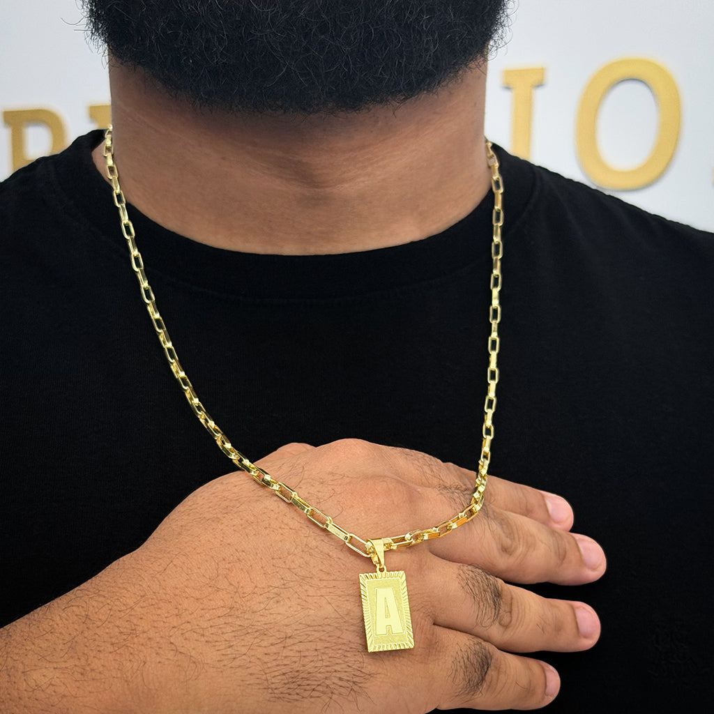 Corrente Elo Alongado 4mm e Pingente Letra Banhado a Ouro 18K